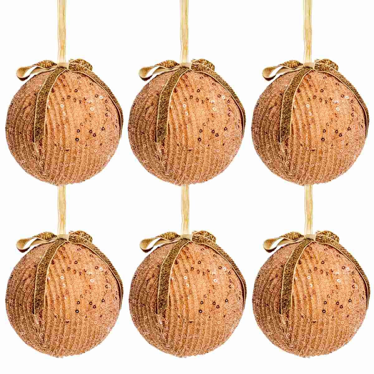 Pallina Natale cm.Ã˜10 Velluto Oro con Fiocco e Glitter Set pz.4 |Silani