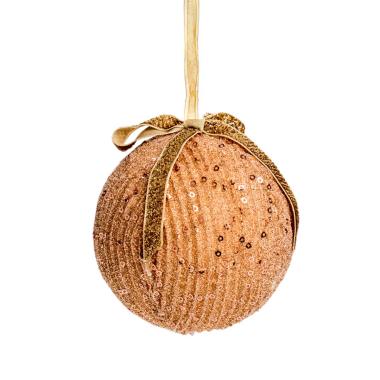 Pallina Natale cm.Ã˜10 Velluto Oro con Fiocco e Glitter Set pz.4 |Silani