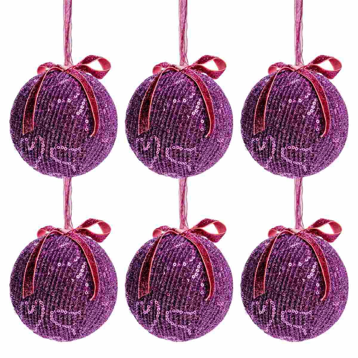 Pallina Natale cm.Ø10 Velluto Rosa con Fiocco e Glitter Set pz.4 |Silani