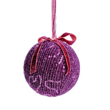 Pallina Natale cm.Ø10 Velluto Rosa con Fiocco e Glitter Set pz.4 |Silani