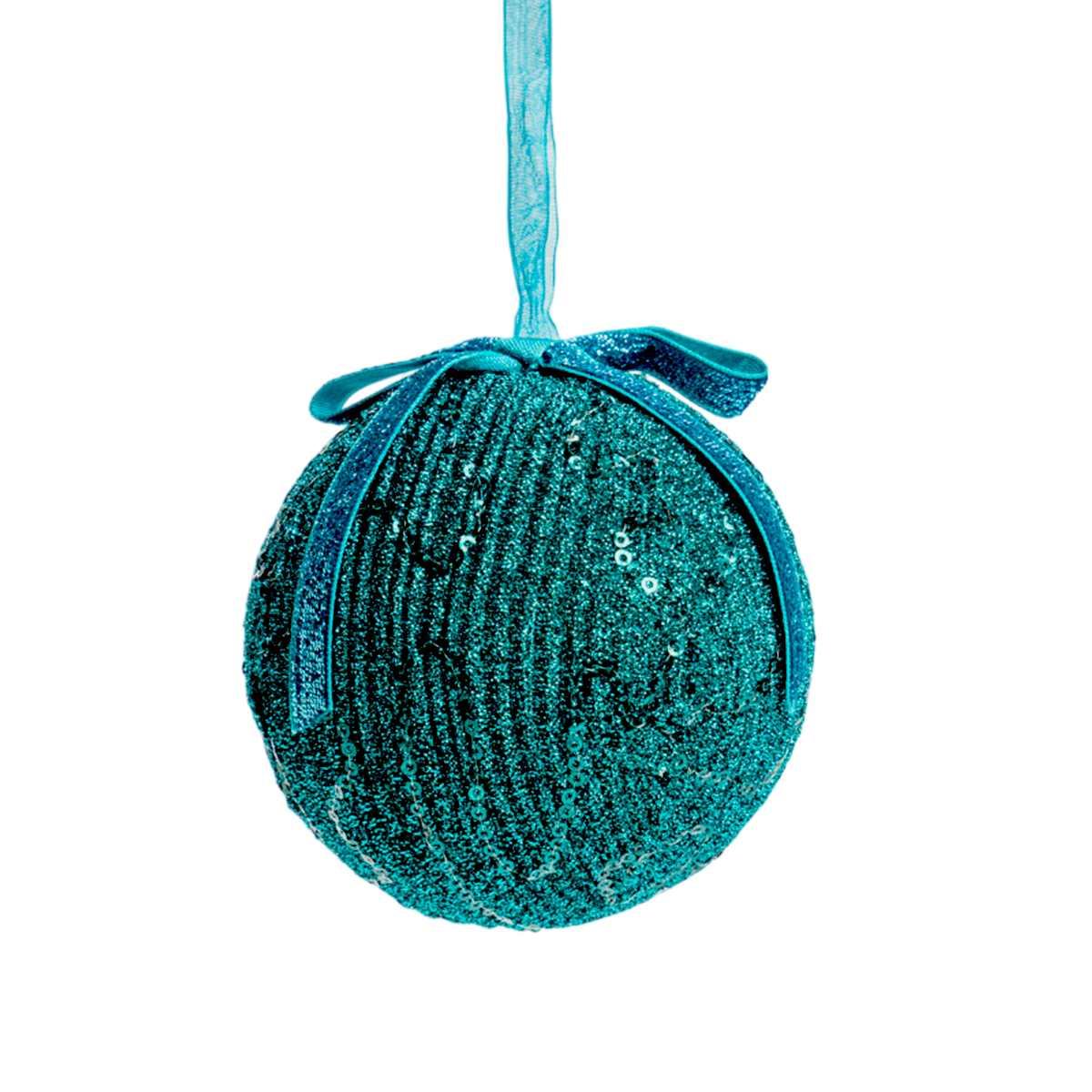 Pallina Natale cm.Ø10 Velluto Verde con Fiocco e Glitter Set pz.4 |Silani