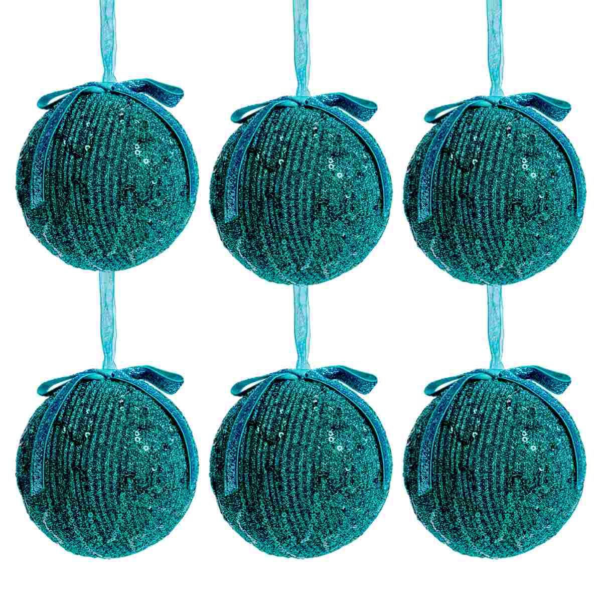 Pallina Natale cm.Ø10 Velluto Verde con Fiocco e Glitter Set pz.4 |Silani