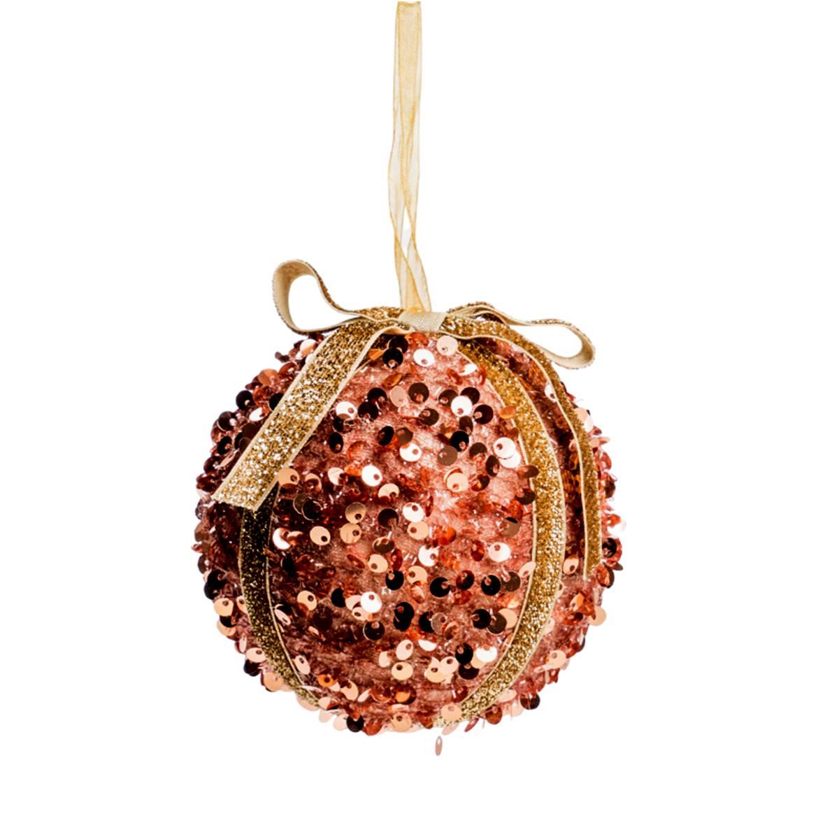 Pallina Natale cm.Ã˜8 Oro con Fiocco e Paillettes Set pz.6 |Silani