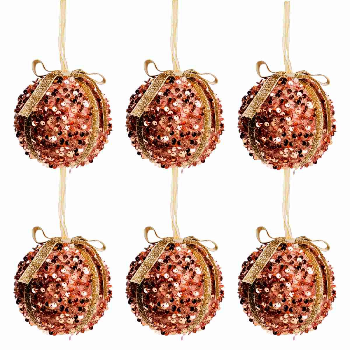 Pallina Natale cm.Ã˜8 Oro con Fiocco e Paillettes Set pz.6 |Silani