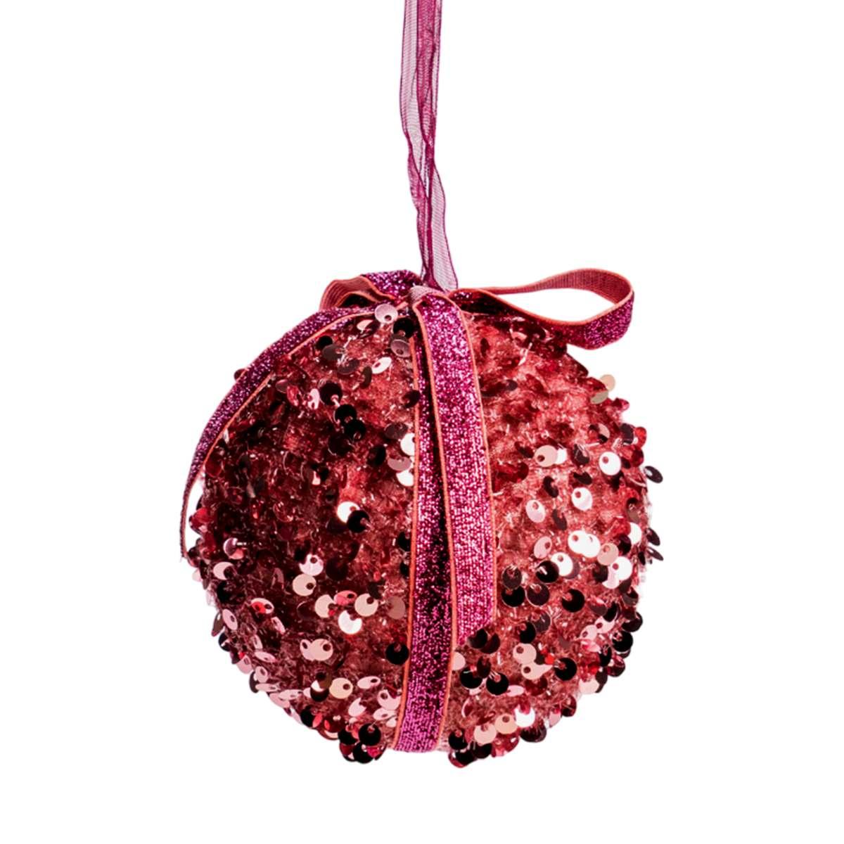 Pallina Natale cm.Ã˜8 Rosa con Fiocco e Paillettes Set pz.6 |Silani