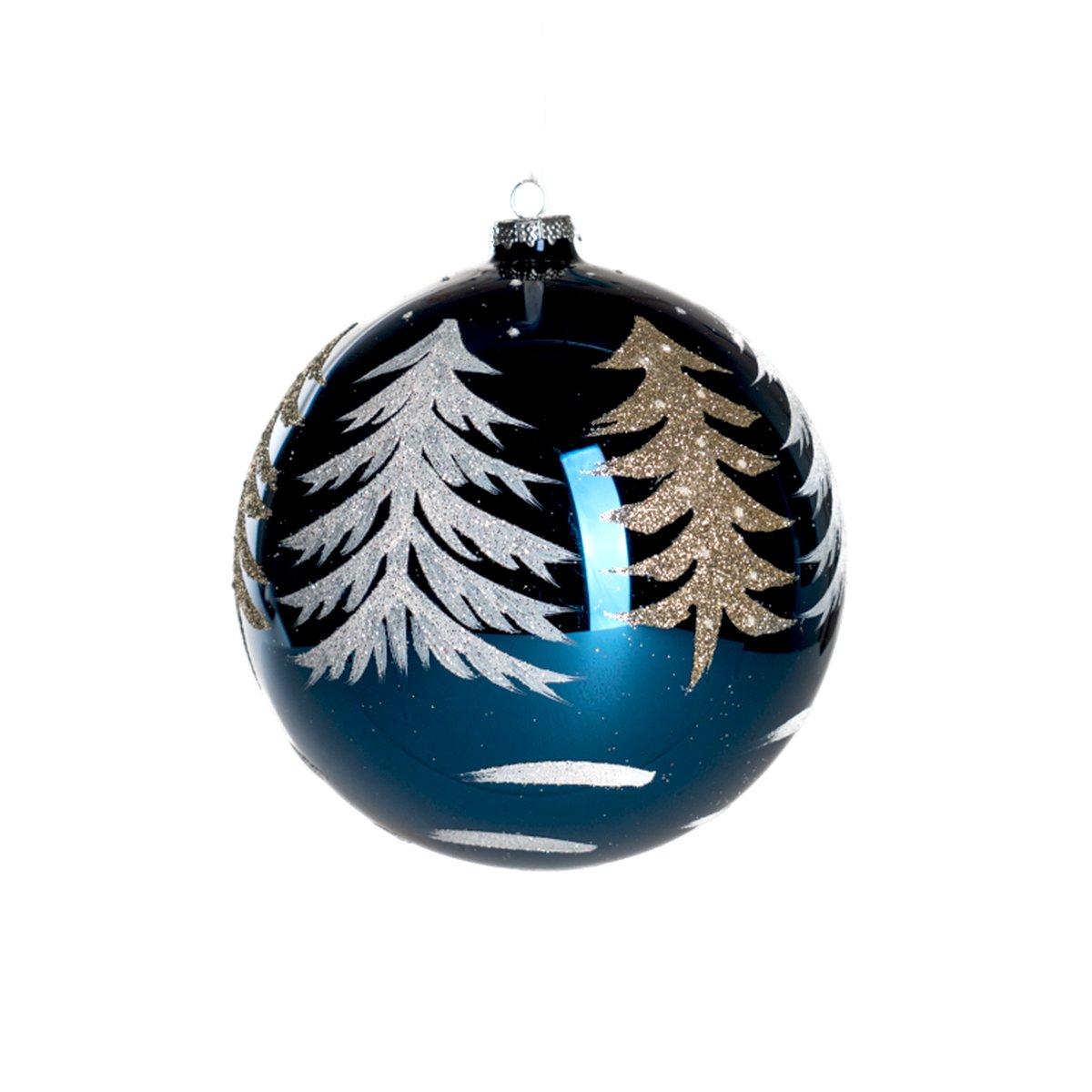 Pallina Natale Vetro cm.Ã˜15 Blu con Albero Oro |Silani