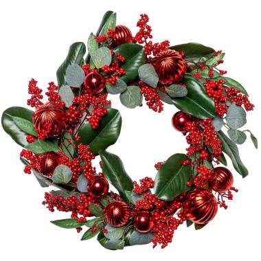 Ghirlanda cm.Ã˜55 Verde con Sfere Rosse |Silani