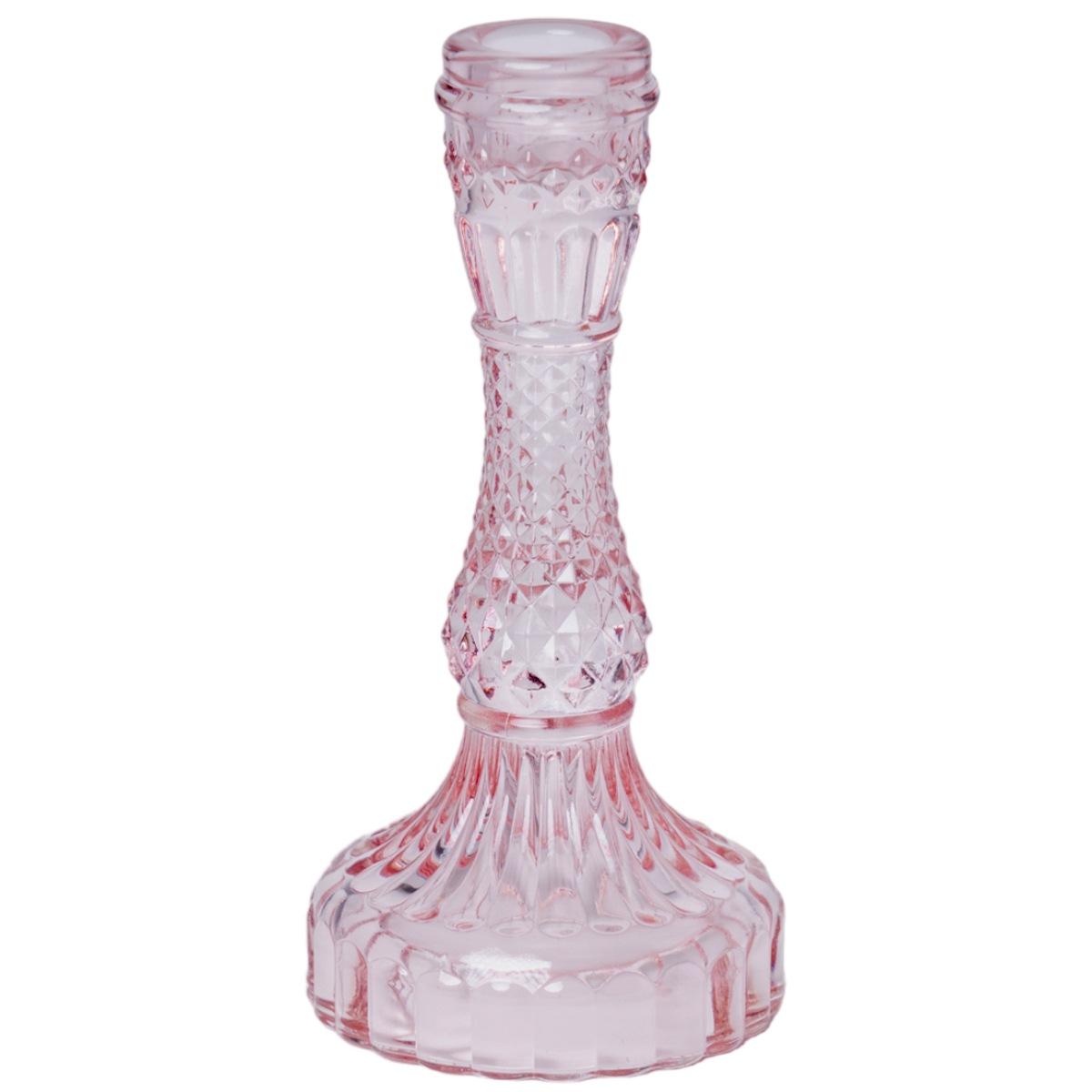 Portacandela 1 Posto Vetro Kristal Rosa cm.Ã˜9x16 |Silani