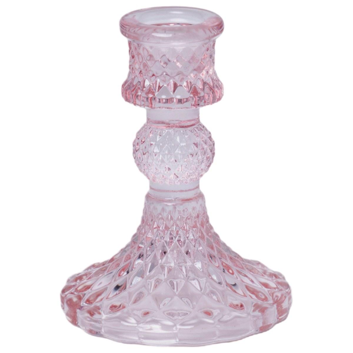 Portacandela 1 Posto Vetro Kristal Rosa cm.Ã˜8x10 |Silani