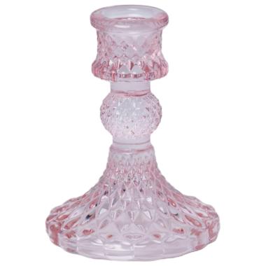 Portacandela 1 Posto Vetro Kristal Rosa cm.Ã˜8x10 |Silani