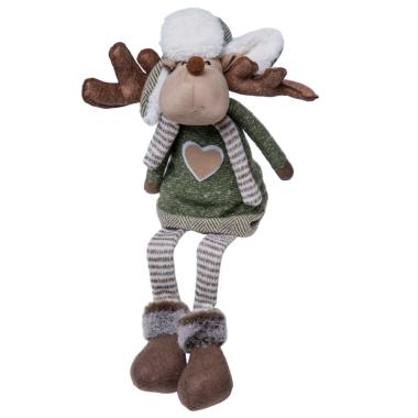 Pupazzo Renna Tessuto Abito Verde e Cappello cm.60