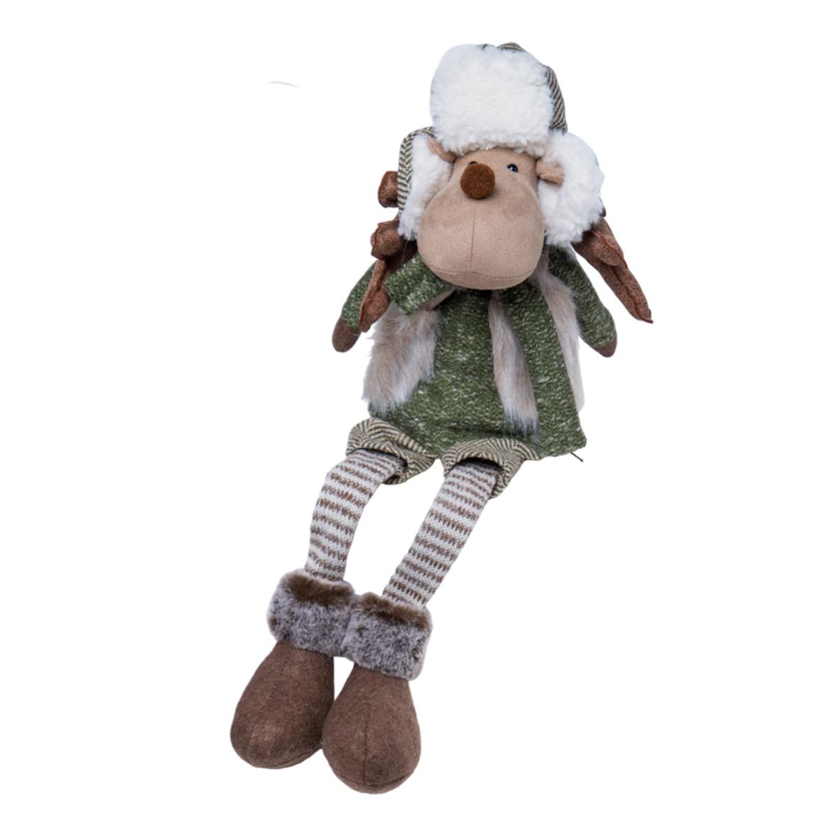 Pupazzo Renna Tessuto Abito Verde e Cappello cm.60