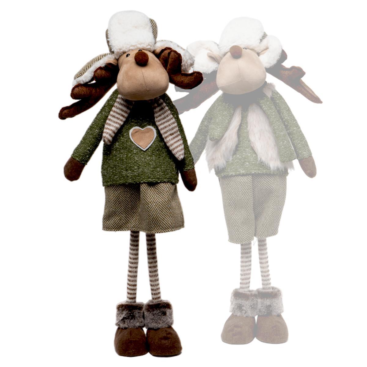 Pupazzo Renna Tessuto Abito Verde e Cappello cm.69