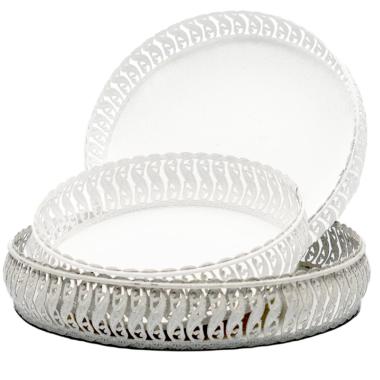 Vassoio Metallo Bianco RetrÃ² cm.Ã˜34x7 |Silani