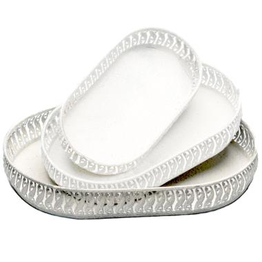 Vassoio Metallo Bianco RetrÃ² Ovale cm.44x29 |Silani