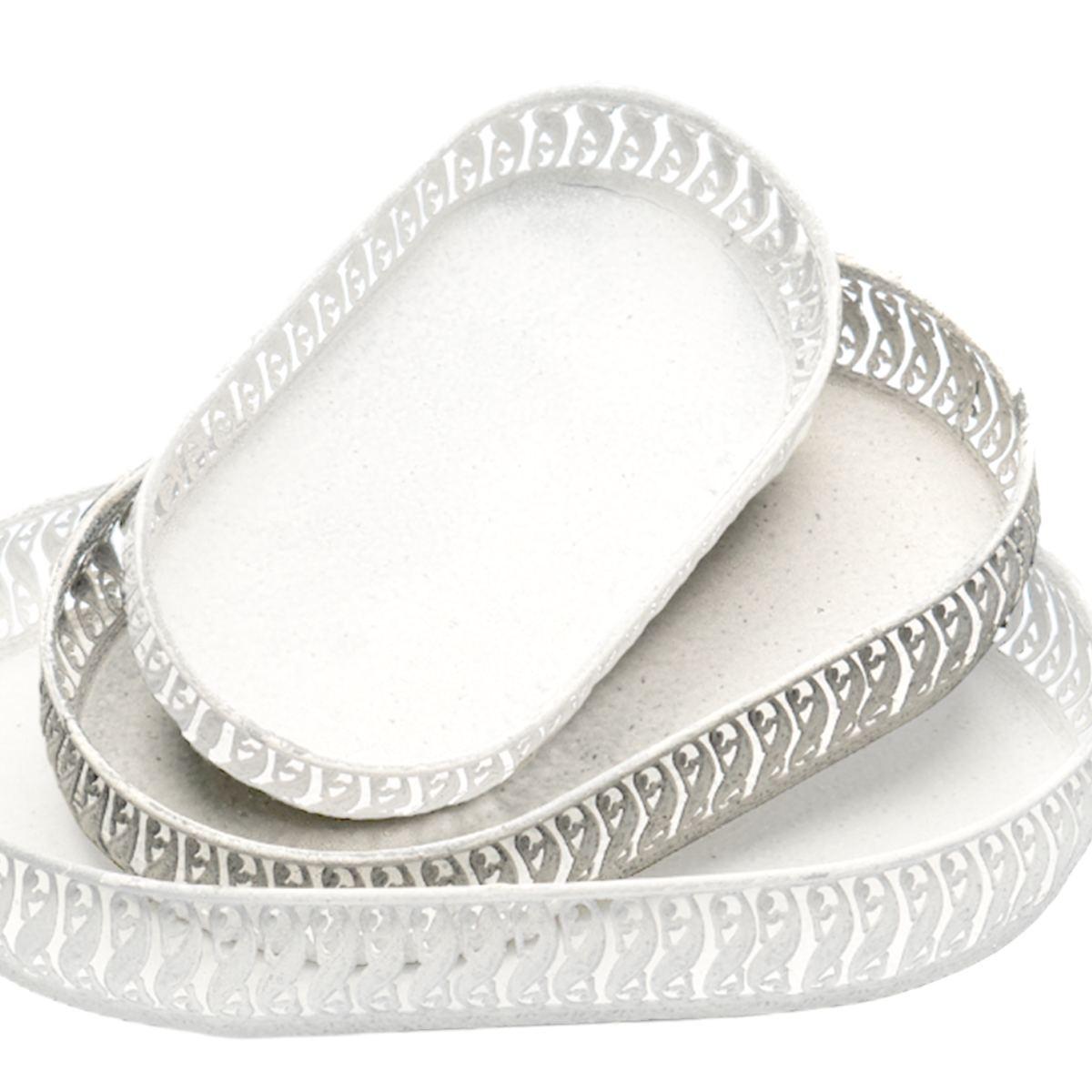 Vassoio Metallo Bianco Ovale RetrÃ² cm.38x24 |Silani