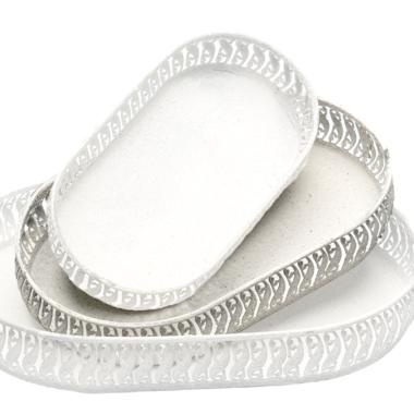 Vassoio Metallo Bianco Ovale RetrÃ² cm.38x24 |Silani