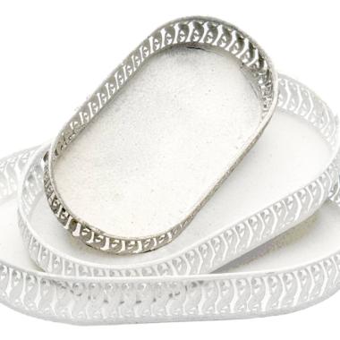 Vassoio Metallo Bianco RetrÃ² Ovale cm.31x17 |Silani