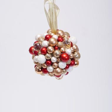Pallina Natale cm.Ã˜9 Mini Ball Perle Rosso/Oro |Silani