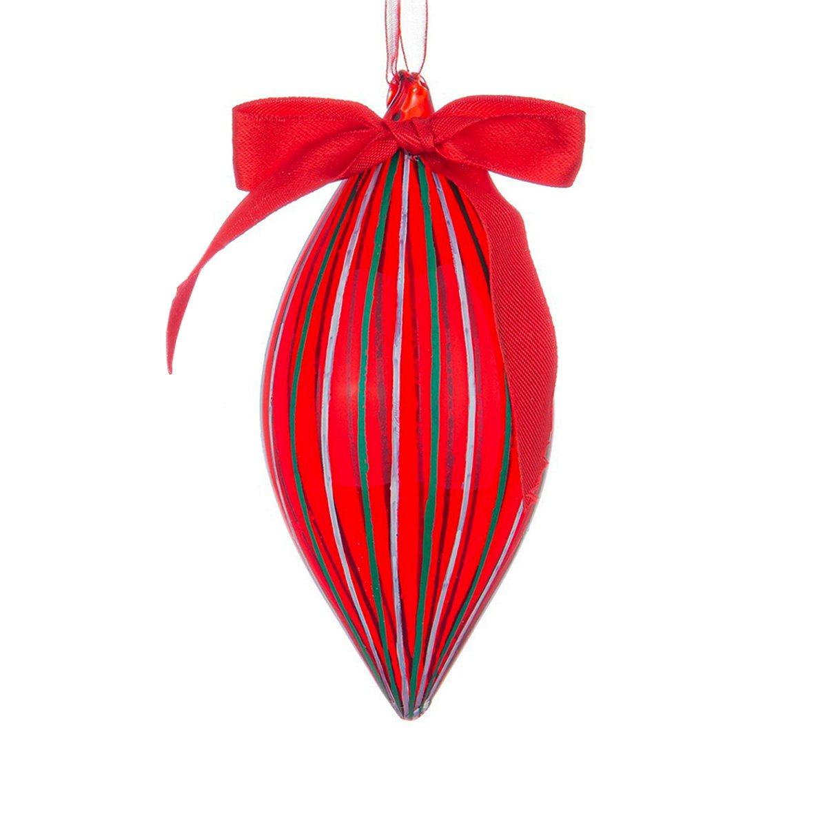 Pallina Natale Vetro cm.13 Goccia Rossa Righe Bianche/Verdi |Bizzotto