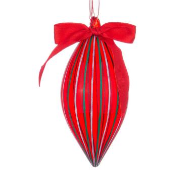 Pallina Natale Vetro cm.13 Goccia Rossa Righe Bianche/Verdi |Bizzotto