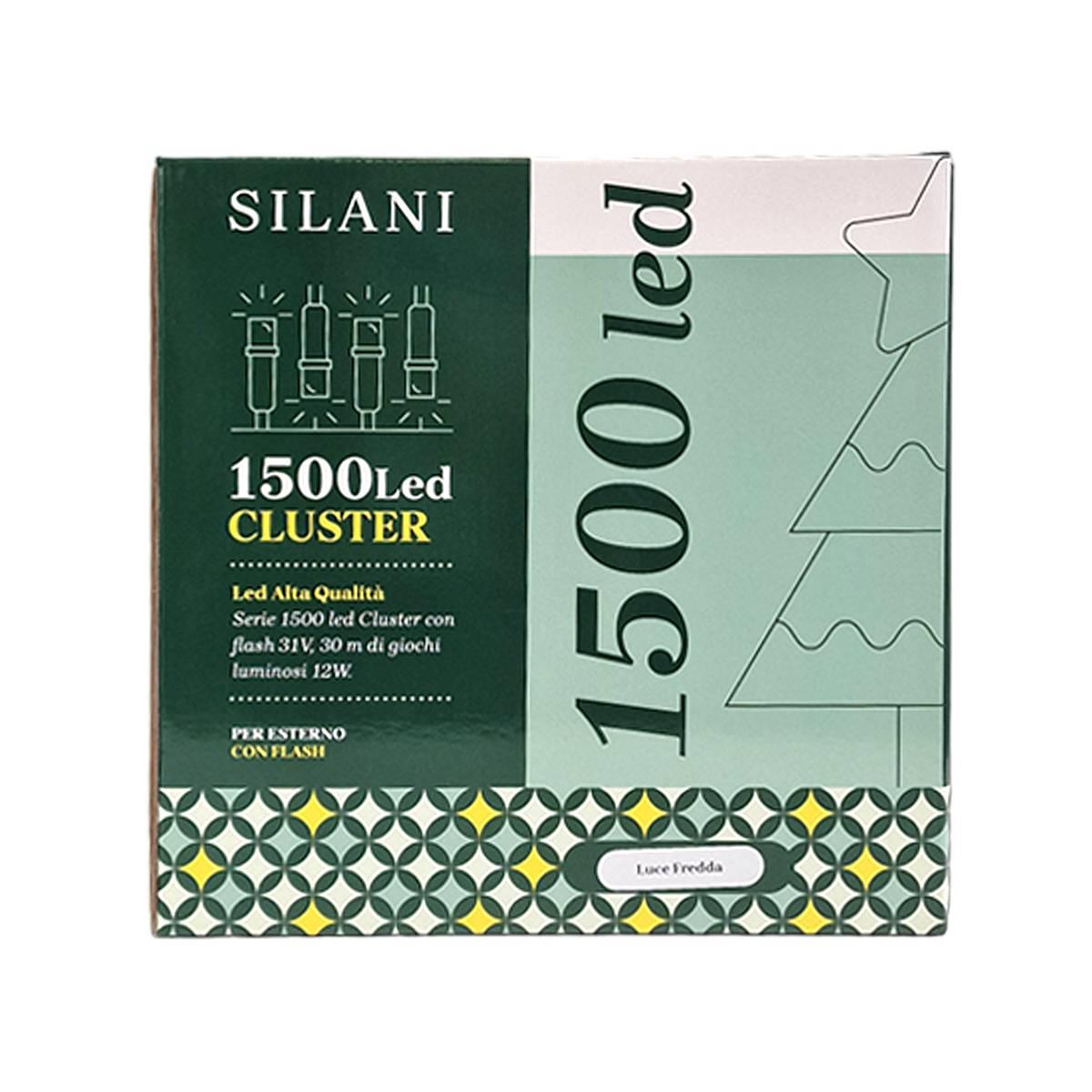 Luci Natale esterno LED 1500 Cluster Bianco Freddo m.30 Prolungabile |Silani