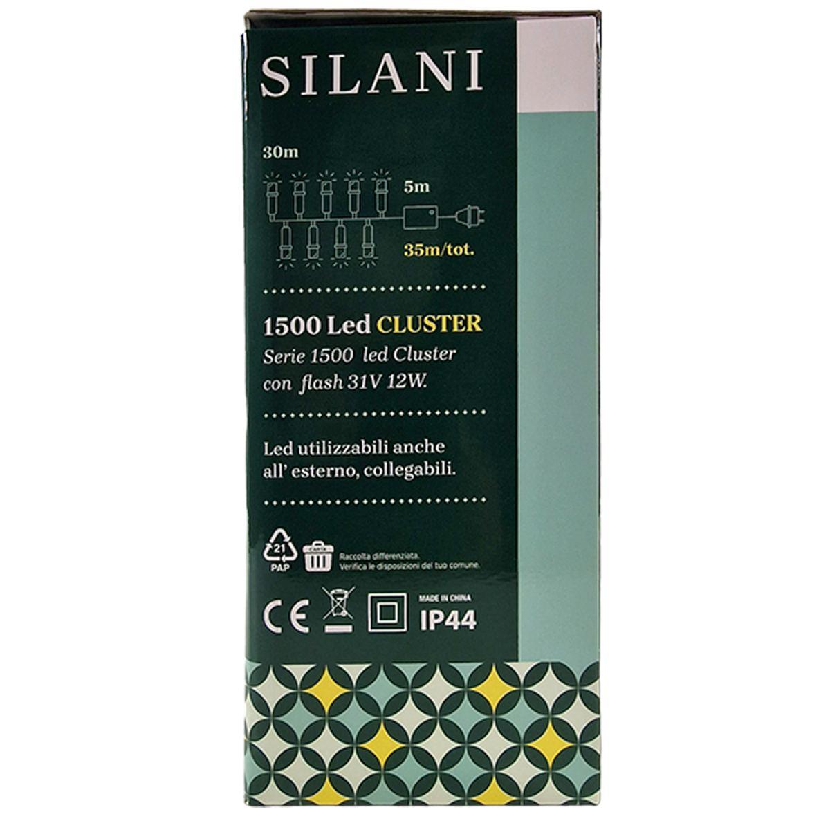 Luci Natale esterno LED 1500 Cluster Bianco Caldo m.30 Prolungabile |Silani