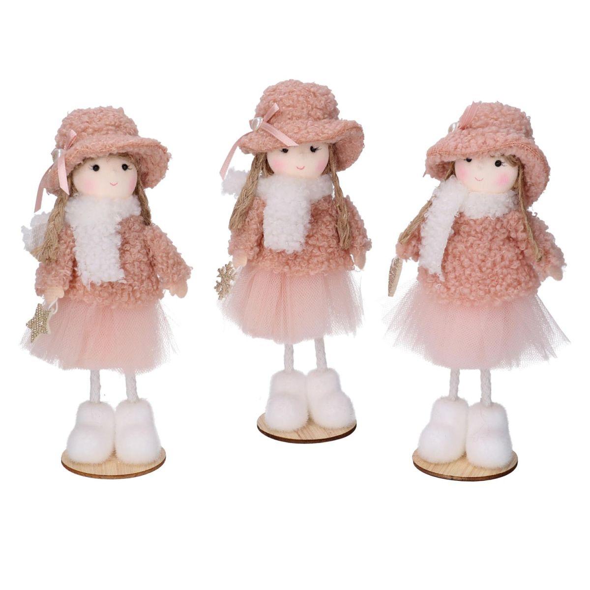 Pupazzo Bambina Abito in Tessuto Rosa con Cappello cm.16 |Vacchetti