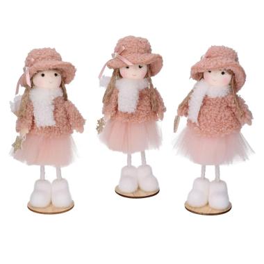 Pupazzo Bambina Abito in Tessuto Rosa con Cappello cm.16 |Vacchetti