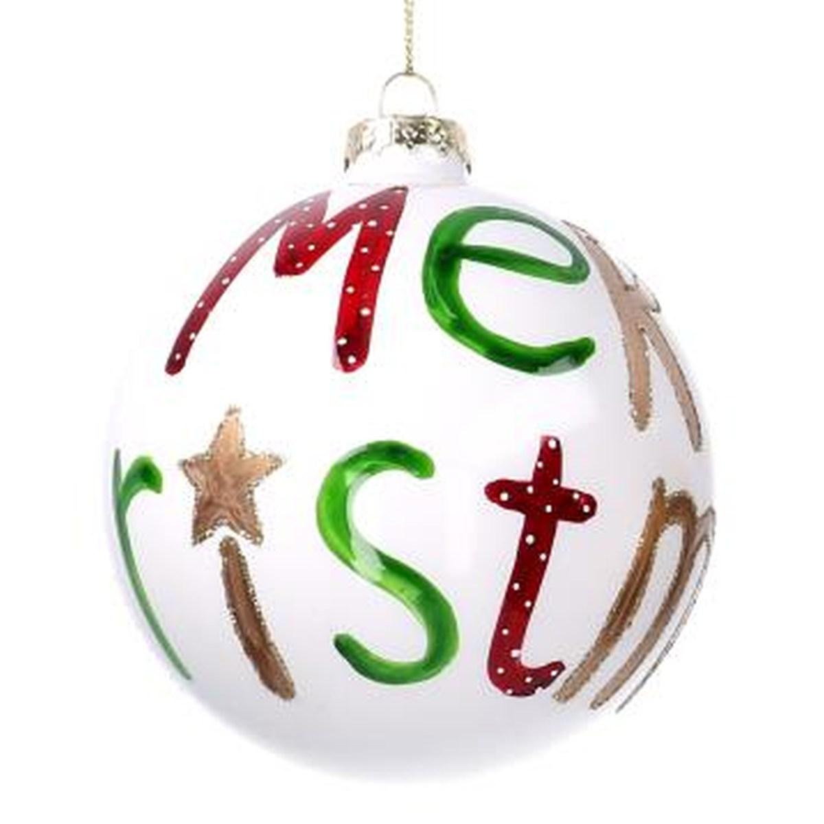 Pallina Natale Vetro cm.Ã˜10 Bianca con Scritta Merry Christmas |Vacchetti