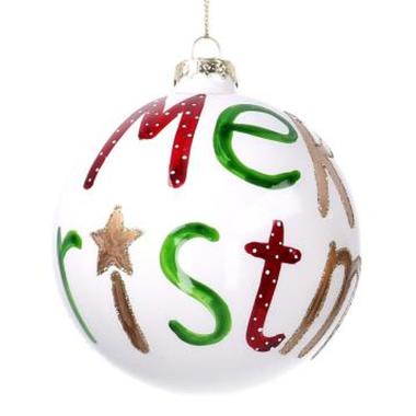 Pallina Natale Vetro cm.Ã˜10 Bianca con Scritta Merry Christmas |Vacchetti