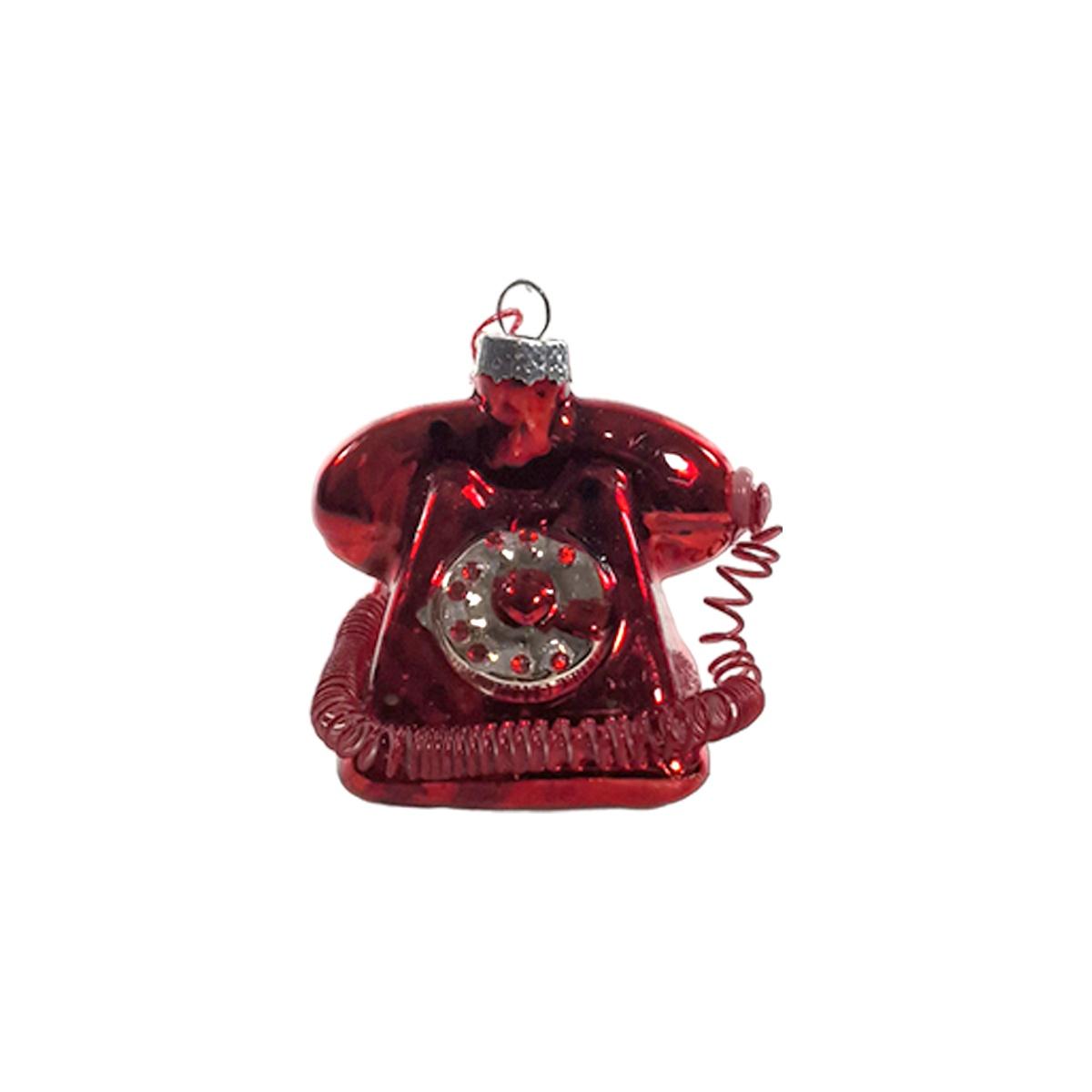 Pallina Natale Vetro cm.7x6,7 Telefono Rosso |Vacchetti
