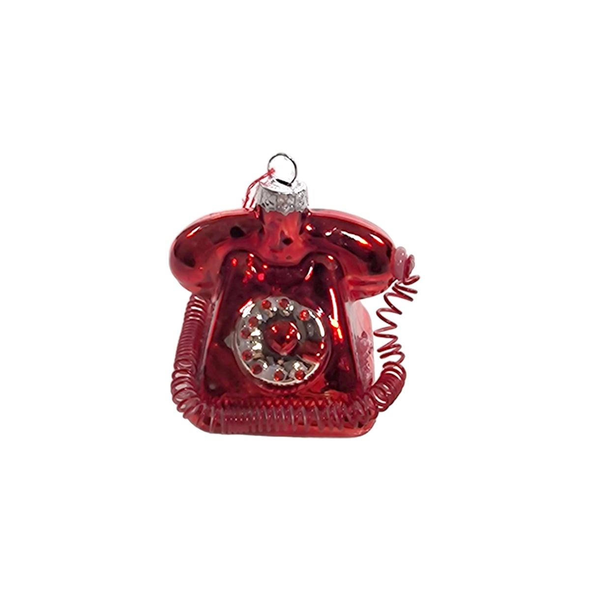 Pallina Natale Vetro cm.7x6,7 Telefono Rosso |Vacchetti