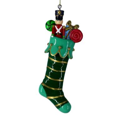 Pallina Natale Resina cm.6x4xh16 Calza con Regali Verde |Vacchetti