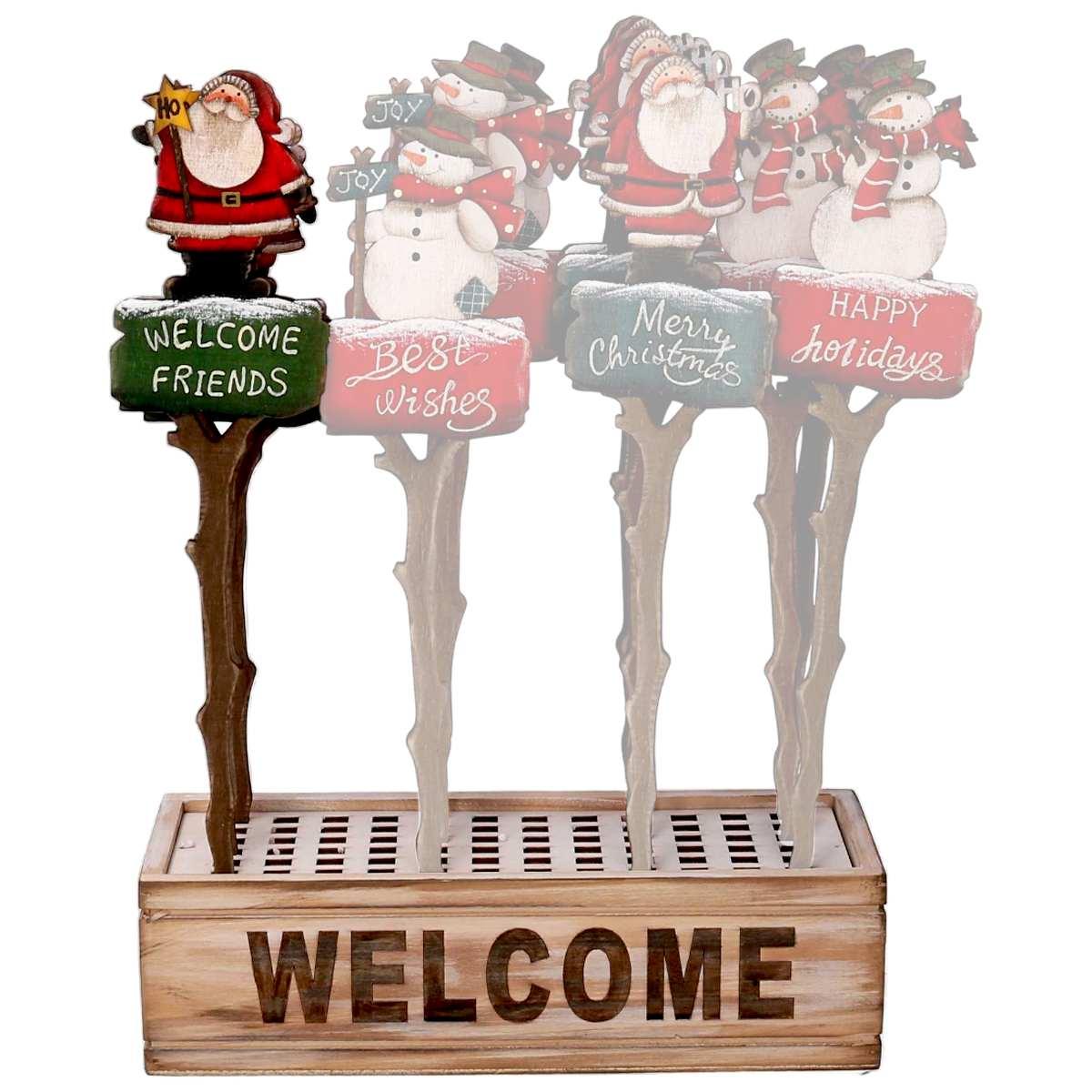 Targa Legno Natale da Vaso con Babbo Natale cm.34,5