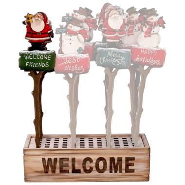 Targa Legno Natale da Vaso con Babbo Natale cm.34,5