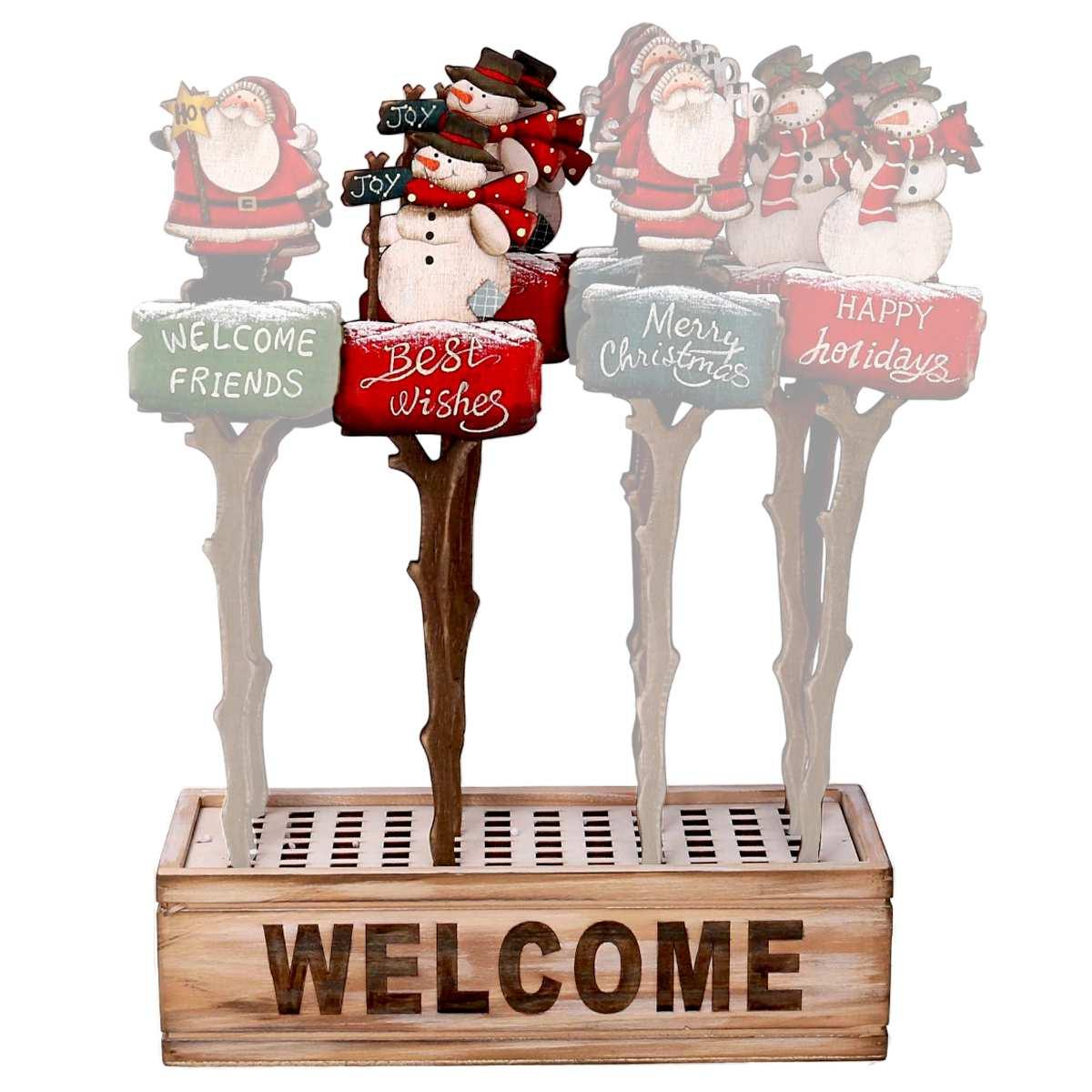 Targa Legno Natale da Vaso con Pupazzo Neve cm.34,5