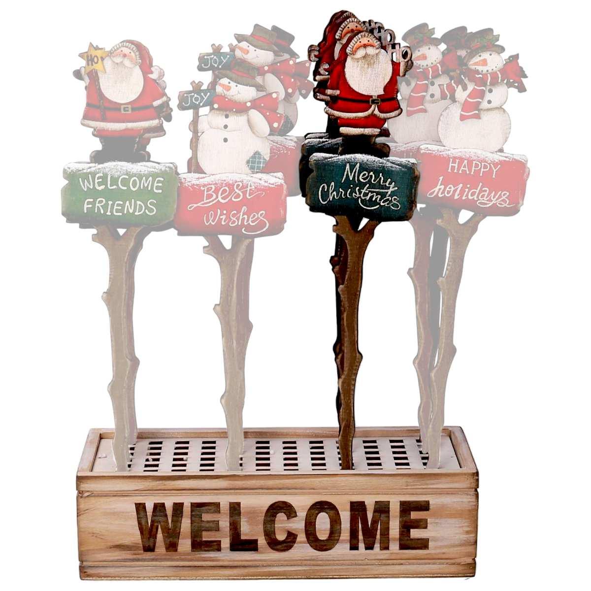 Targa Legno Natale da Vaso con Babbo Natale cm.34,5