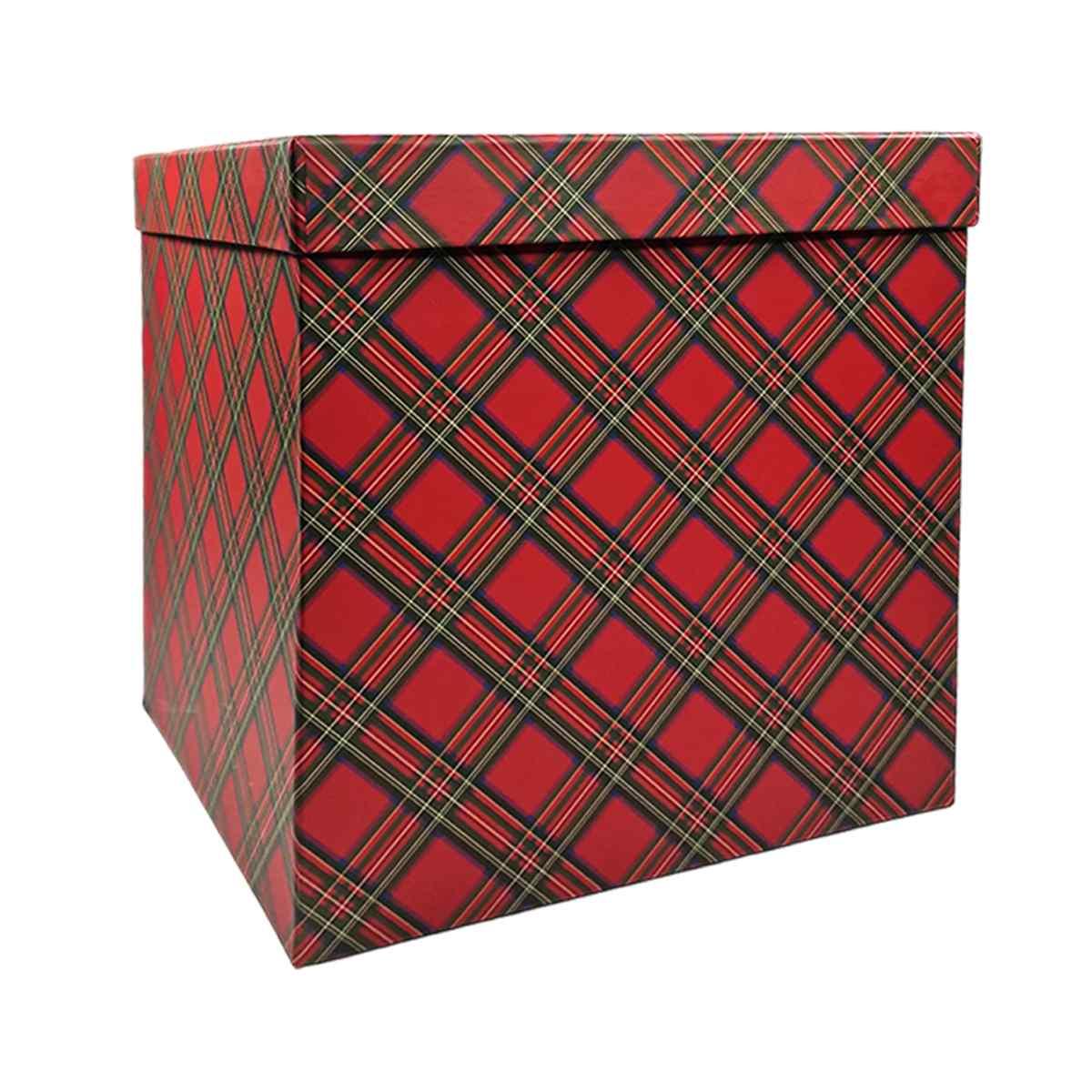 Scatola Natale Cartone Tartan Rossa cm.25x25x25 |Vacchetti
