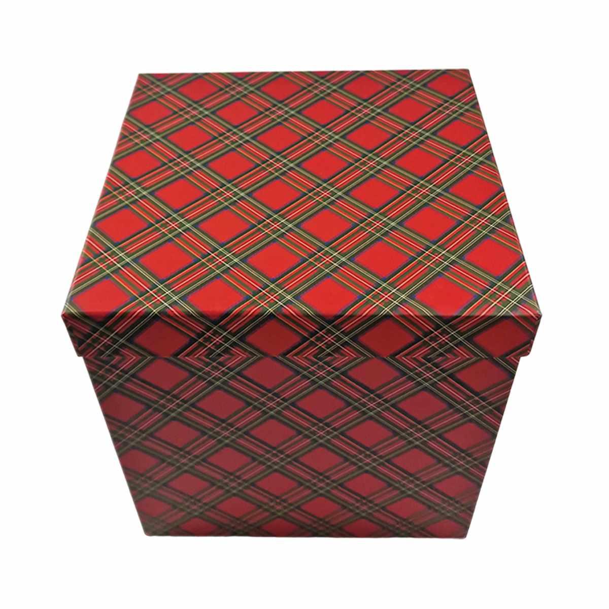 Scatola Natale Cartone Tartan Rossa cm.25x25x25 |Vacchetti