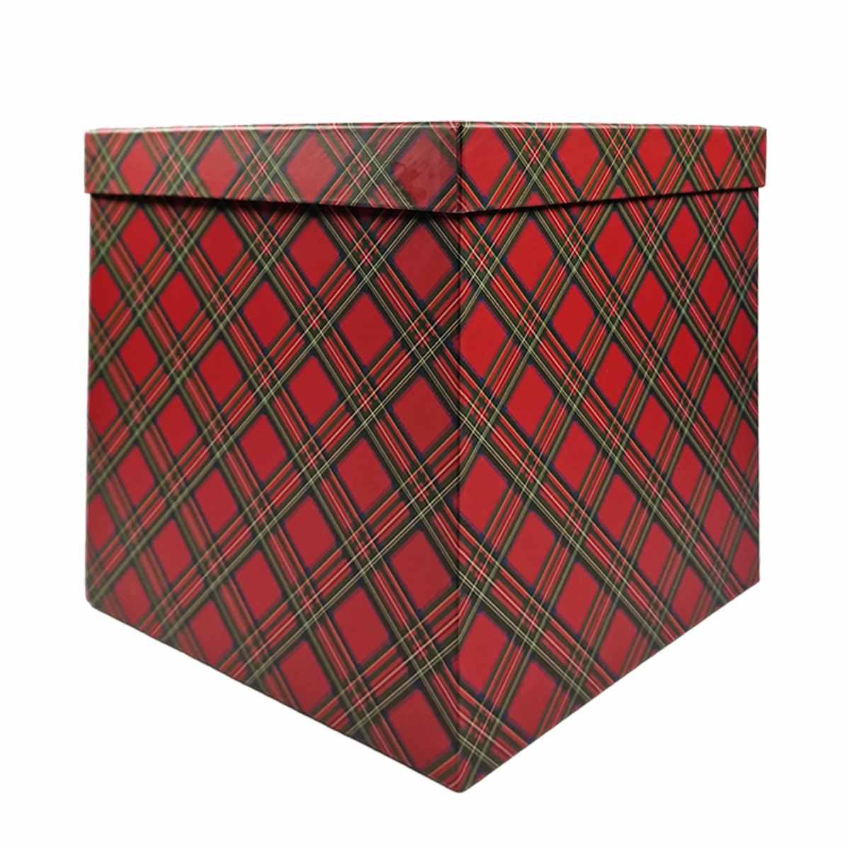 Scatola Natale Cartone Tartan Rossa cm.25x25x25 |Vacchetti
