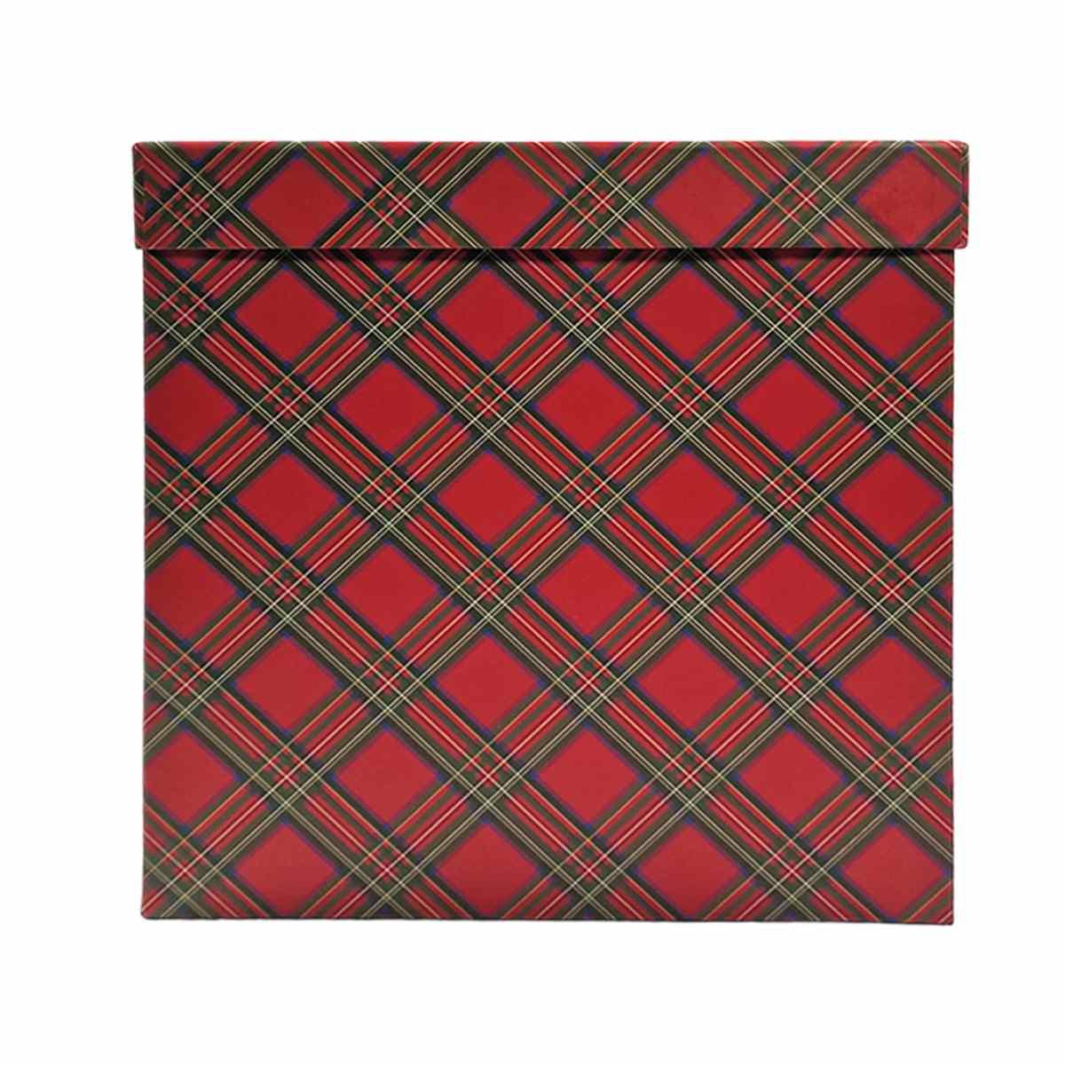Scatola Natale Cartone Tartan Rossa cm.25x25x25 |Vacchetti