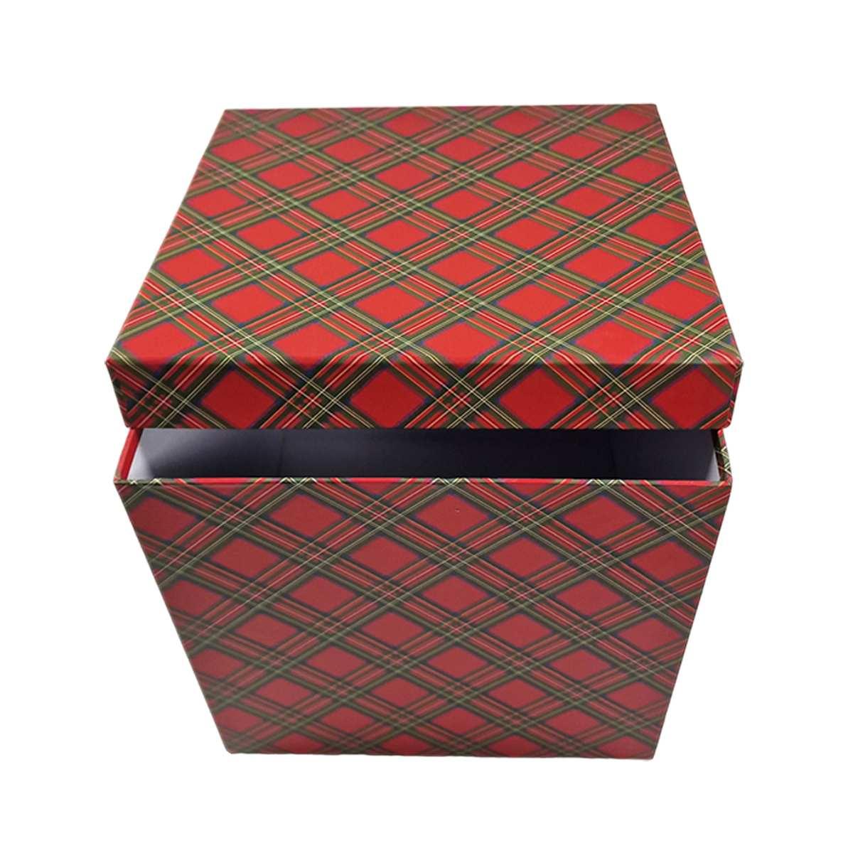 Scatola Natale Cartone Tartan Rossa cm.25x25x25 |Vacchetti