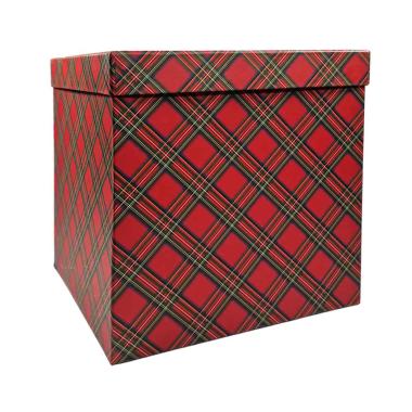 Scatola Natale Cartone Tartan Rossa cm.25x25x25 |Vacchetti