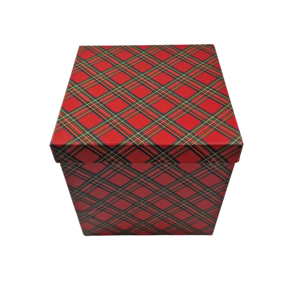 Scatola Natale Cartone Tartan Rossa cm.22x22x23 |Vacchetti