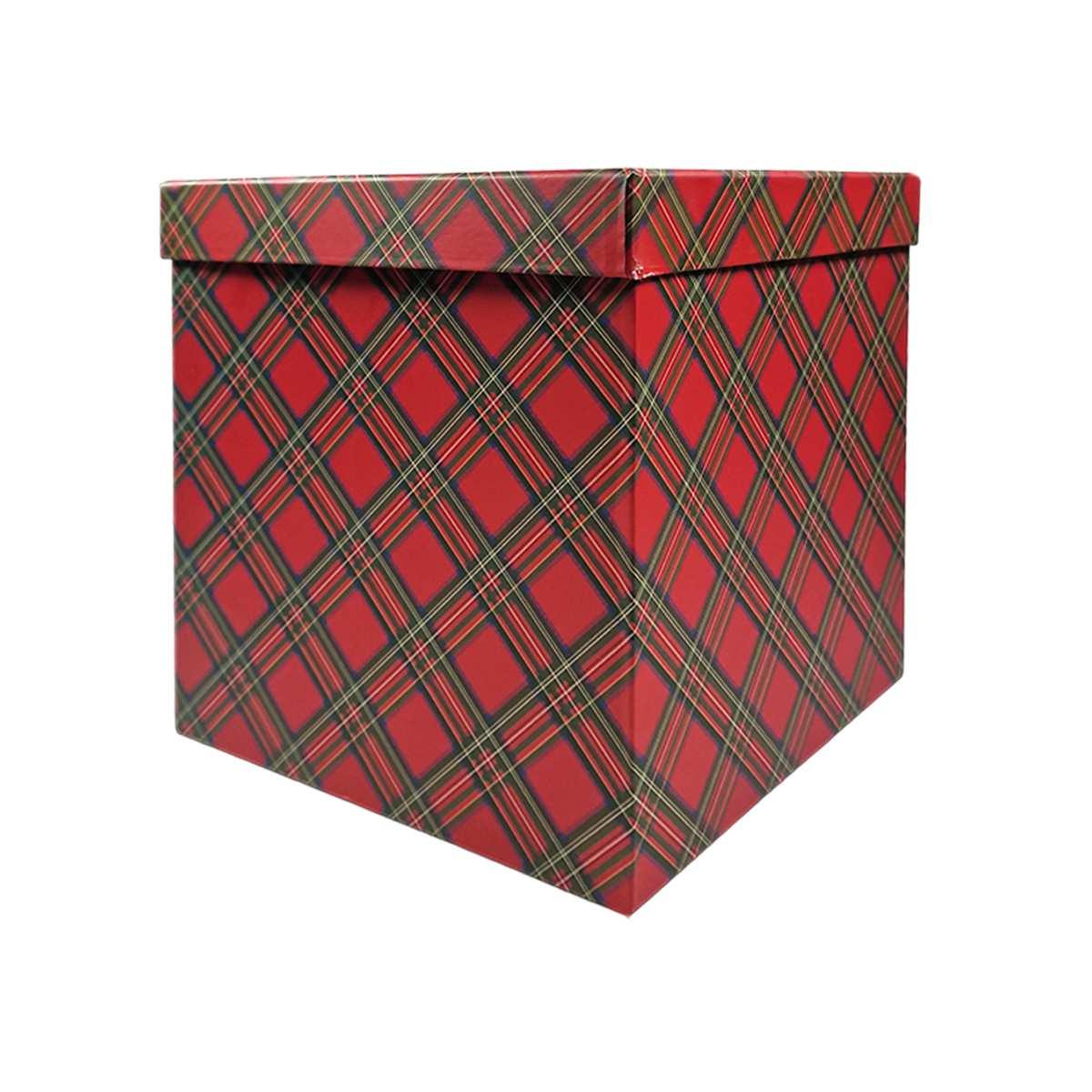 Scatola Natale Cartone Tartan Rossa cm.22x22x23 |Vacchetti