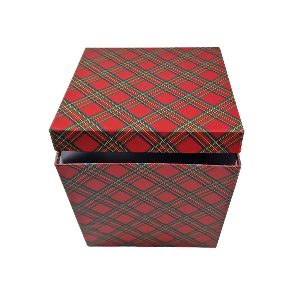 Scatola Natale Cartone Tartan Rossa cm.22x22x23 |Vacchetti