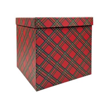 Scatola Natale Cartone Tartan Rossa cm.22x22x23 |Vacchetti