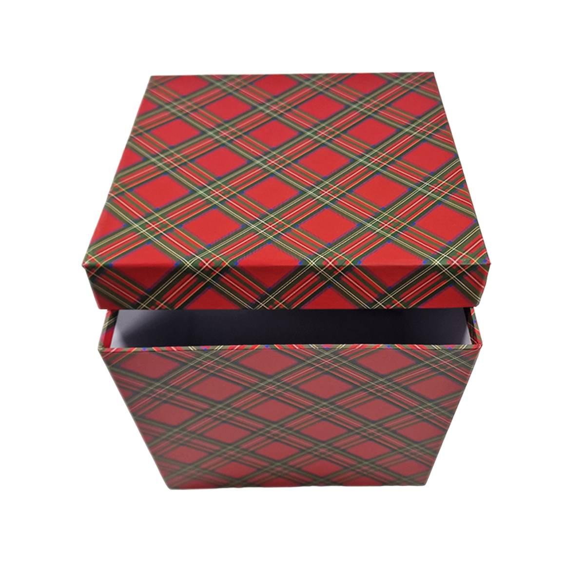 Scatola Natale Cartone Tartan Rossa cm.19x19xh20 |Vacchetti