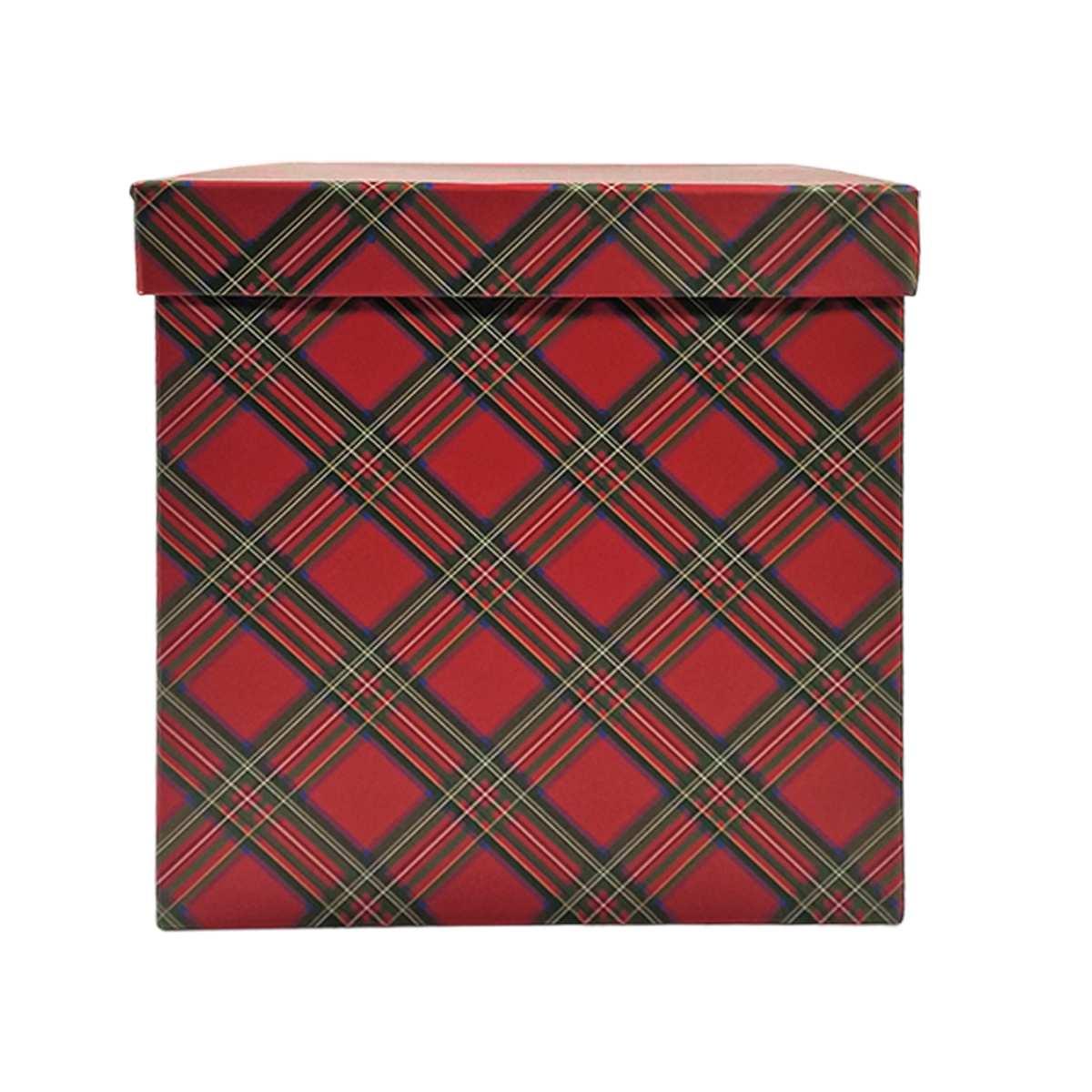 Scatola Natale Cartone Tartan Rossa cm.19x19xh20 |Vacchetti